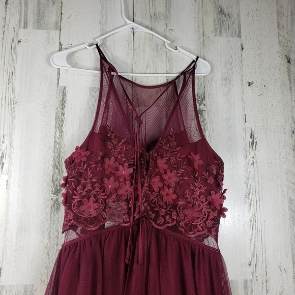 New teeze me burgundy lace flower spaghetti strap formal dress women's size 14 - Picture 11 of 16